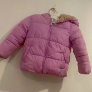 Heavy winter coat, puffer, Sherpa lining.  Girls size 5T. Pink